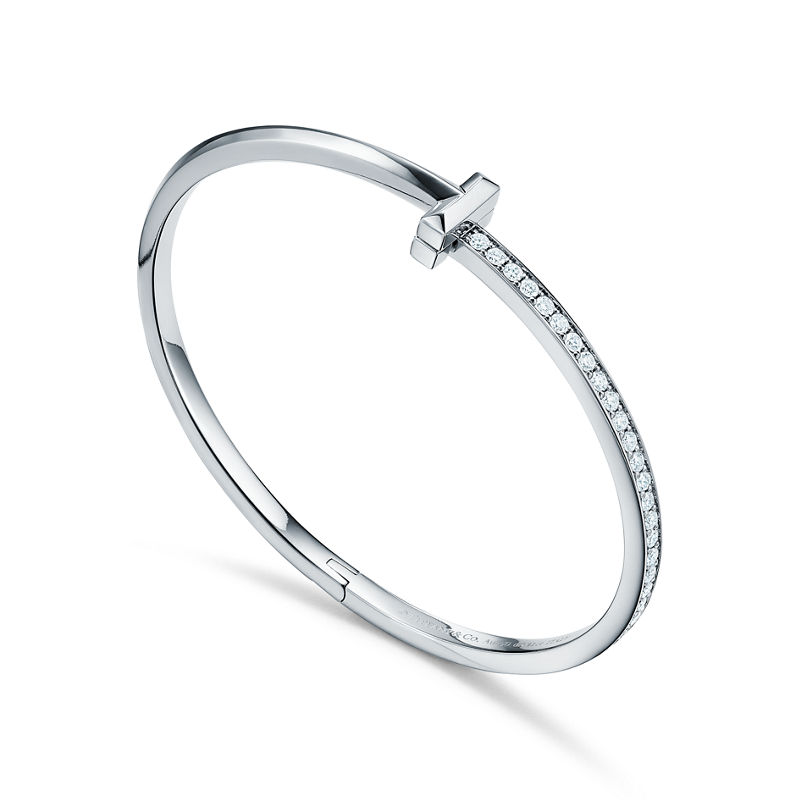 Tiffany & Co. Tiffany T T1 Brazalete articulado estrecho de diamantes de oro blanco Solo queda un día