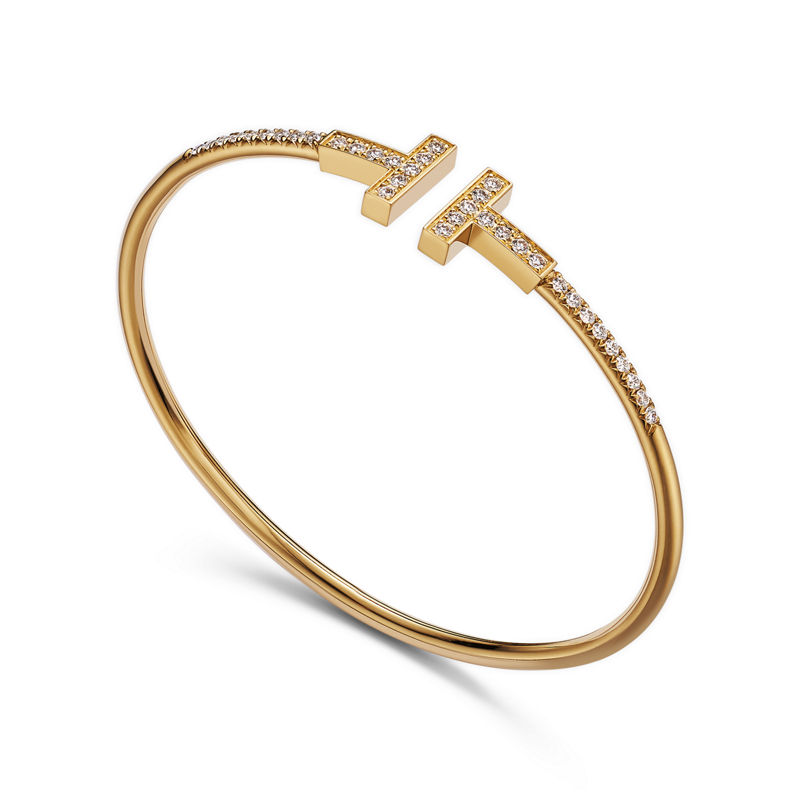 Tiffany & Co. Tiffany T Brazalete Wire con diamantes en pavé de oro amarillo Precio de fábrica