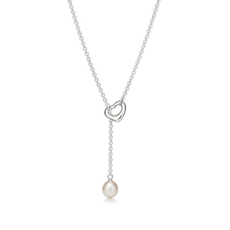 Tiffany & Co. Elsa Peretti® Collar Open Heart Lariat en plata con perlas 7 5-8 mm Descuentos del mes