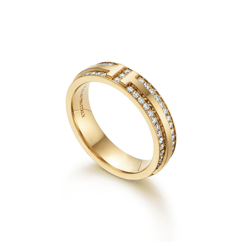 Tiffany & Co. Tiffany T Anillo estrecho de pavé de diamantes de oro amarillo Promoción trimestral