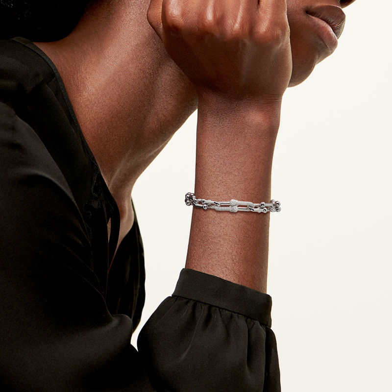 Tiffany & Co. Tiffany HardWear Pulsera de eslabones medianos de oro blanco con diamantes Libre de impuestos