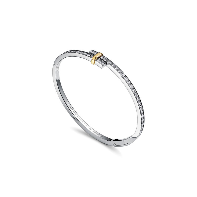 Tiffany & Co. Tiffany Edge Brazalete Hinged Bypass en platino y oro amarillo con diamantes Outlet online