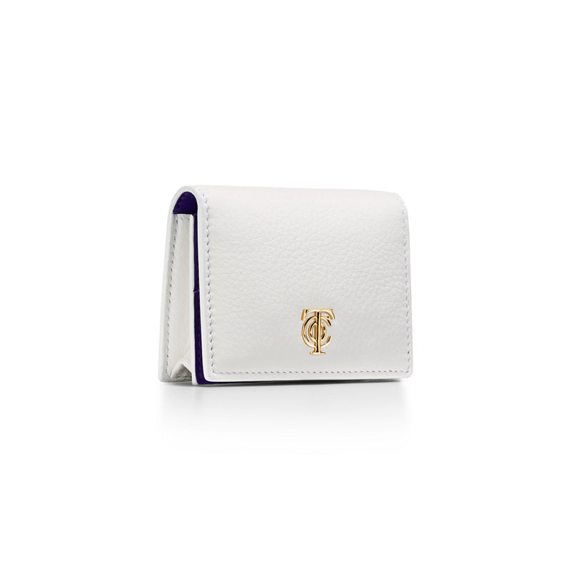 Tiffany & Co. T&CO. Tarjetero de solapa de piel color blanco Liquidación