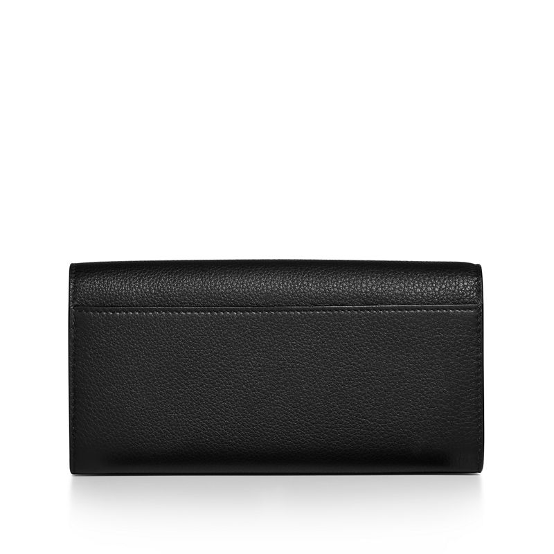 Tiffany & Co. T&CO. Cartera continental de solapa de piel color negro Tienda de fábrica