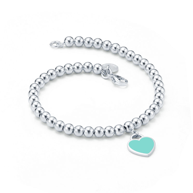 Tiffany & Co. Return to Tiffany™ Pulsera de cuentas con insignia de corazón en color Tiffany Blue® en plata 4 mm Oferta exclusiva