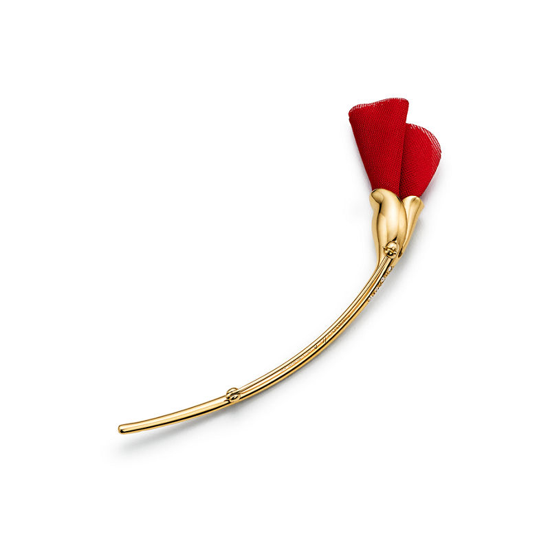 Tiffany & Co. Elsa Peretti® Broche Amapola de oro amarillo con seda de color rojo En línea