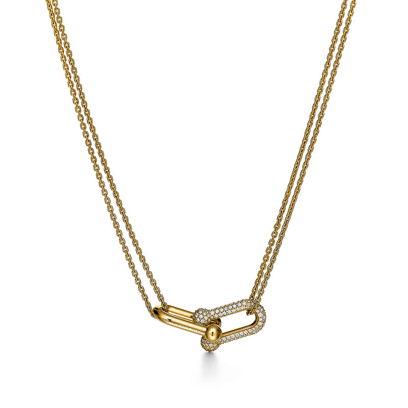 Tiffany & Co. Tiffany HardWear Colgante de eslabones dobles grandes de oro amarillo con diamantes en pavé En oferta