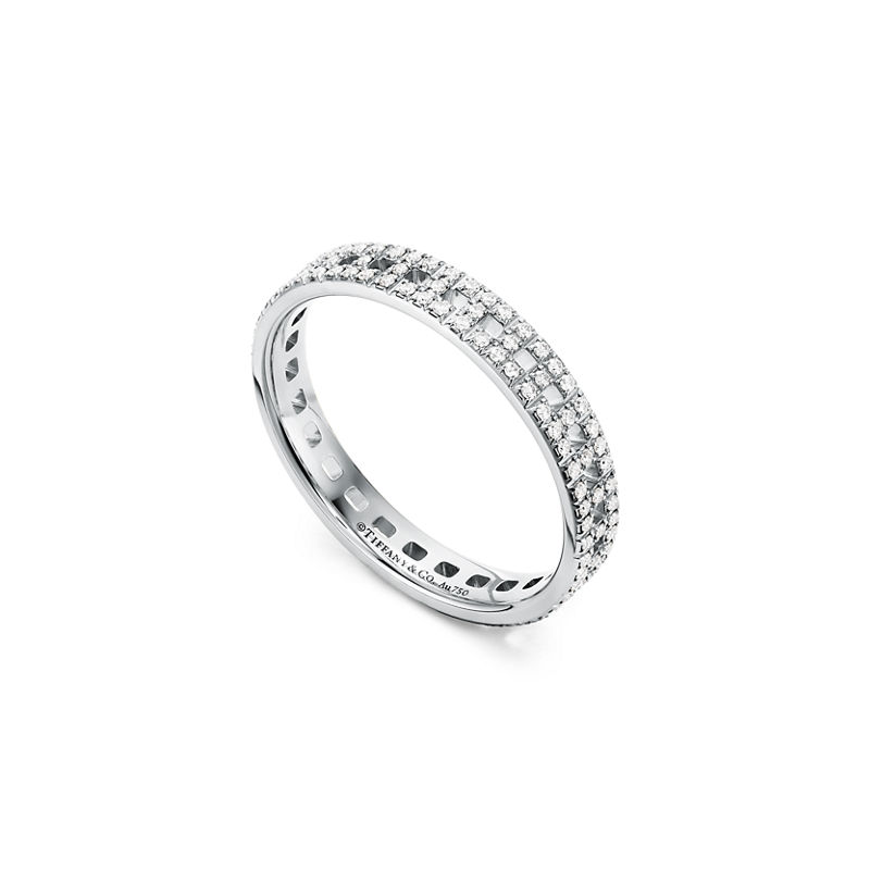 Tiffany & Co. Tiffany T Anillo estrecho True de oro blanco con diamantes en pavé Descuento por venta flash