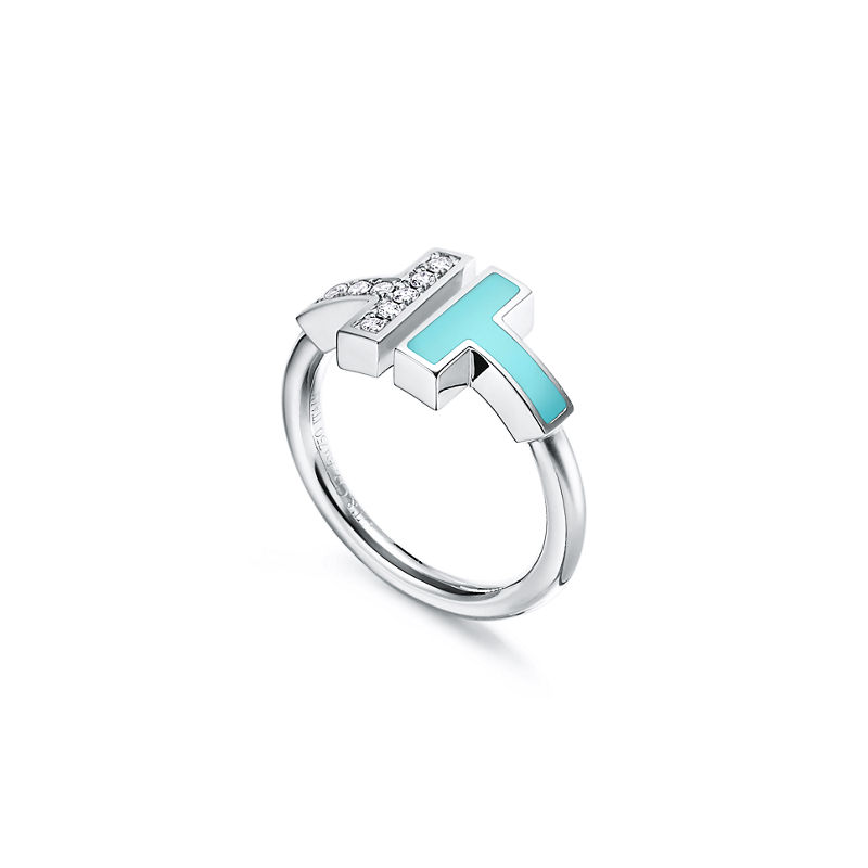 Tiffany & Co. Tiffany T Anillo Wire de diamantes y turquesa de oro blanco En línea