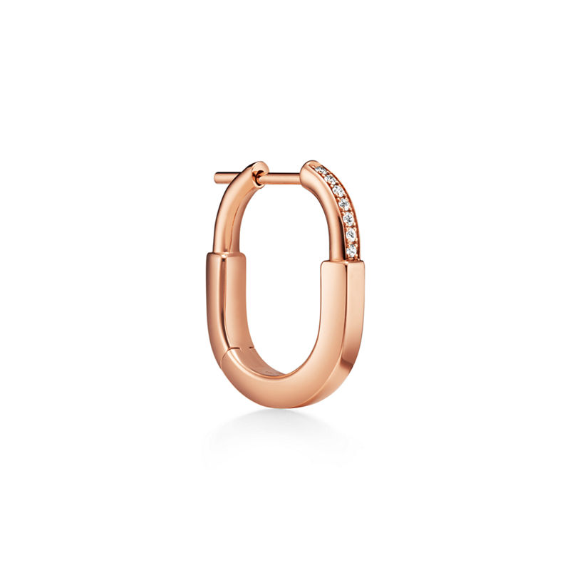 Tiffany & Co. Tiffany Lock Pendientes pequeños de oro rosa con diamantes Precio ultrabajo