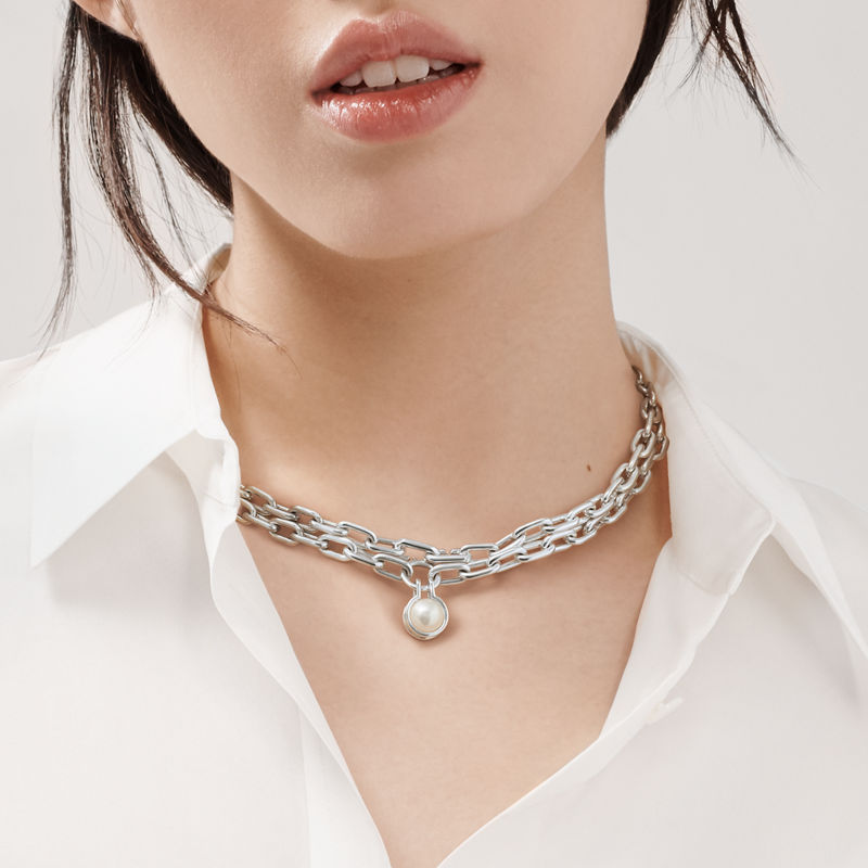 Tiffany & Co. Tiffany HardWear Collar de perla de agua dulce de plata de ley 81 3 cm de plata de ley Ventas relámpago