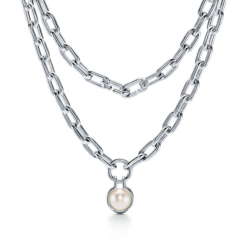 Tiffany & Co. Tiffany HardWear Collar de perla de agua dulce de plata de ley 81 3 cm de plata de ley Ventas relámpago