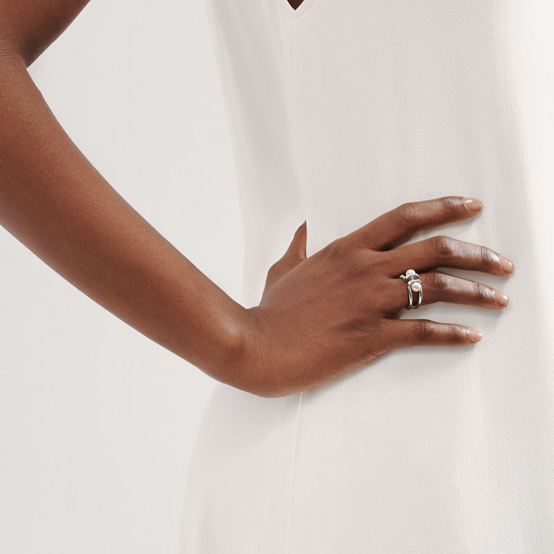 Tiffany & Co. Tiffany HardWear Anillo doble de perlas de plata de ley de plata de ley Tienda