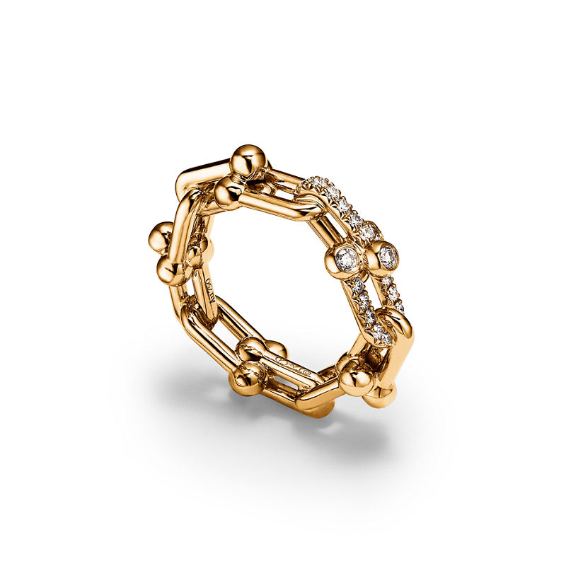 Tiffany & Co. Tiffany HardWear Anillo de eslabones pequeños de oro amarillo con diamantes Mejor oferta