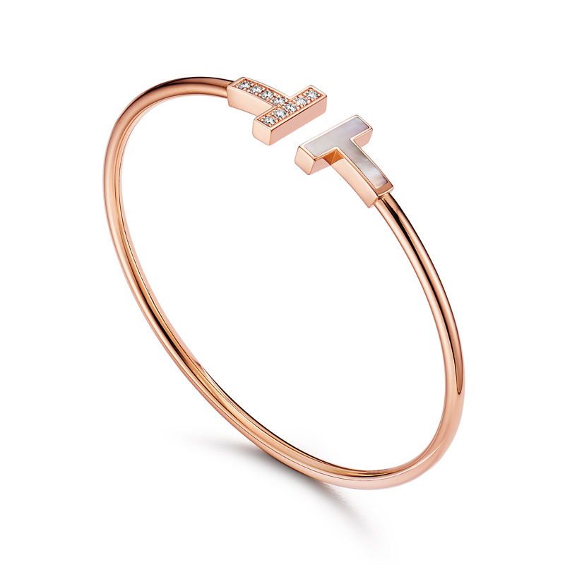 Tiffany & Co. Tiffany T Pulsera Wire de oro rosa con diamantes y nácar Envío gratis