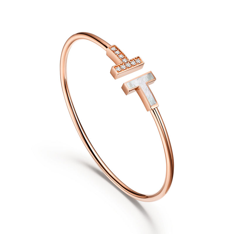 Tiffany & Co. Tiffany T Pulsera Wire de oro rosa con diamantes y nácar Envío gratis