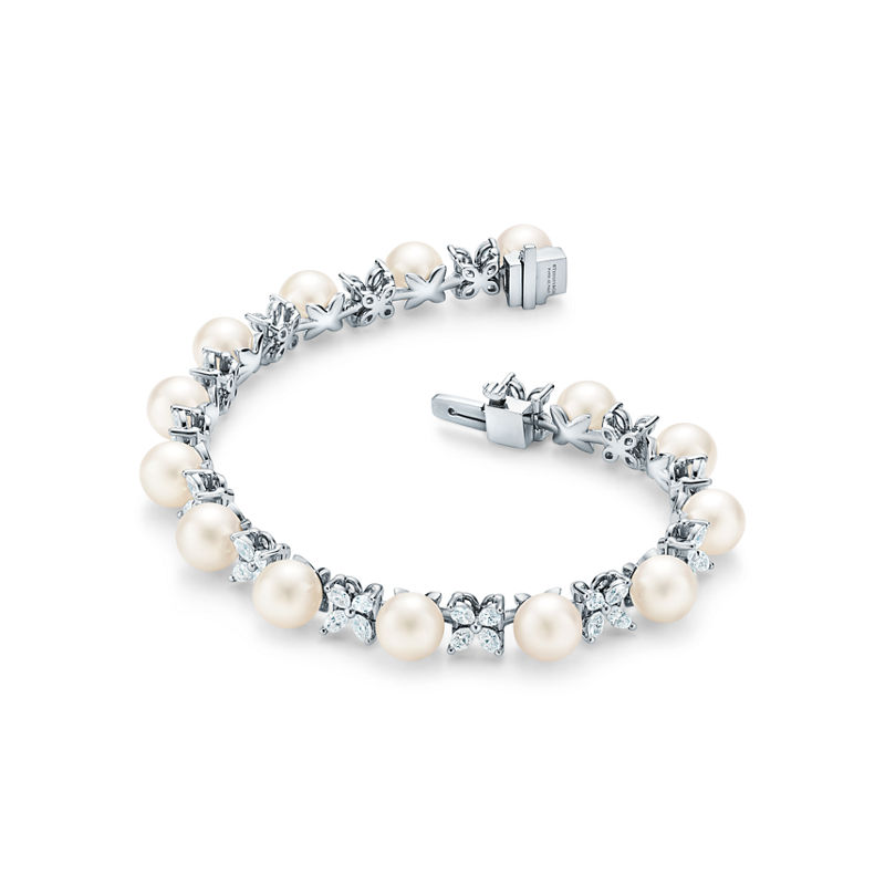 Tiffany & Co. Tiffany Victoria® Pulsera de tenis en platino con diamantes y perlas Último día