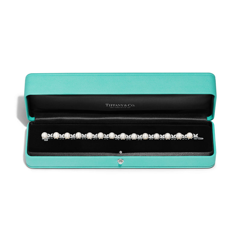 Tiffany & Co. Tiffany Victoria® Pulsera de tenis en platino con diamantes y perlas Último día