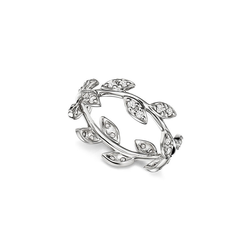 Tiffany & Co. Paloma Picasso® Anillo Olive Leaf en oro blanco con diamantes tamaño estrecho Tienda de fábrica