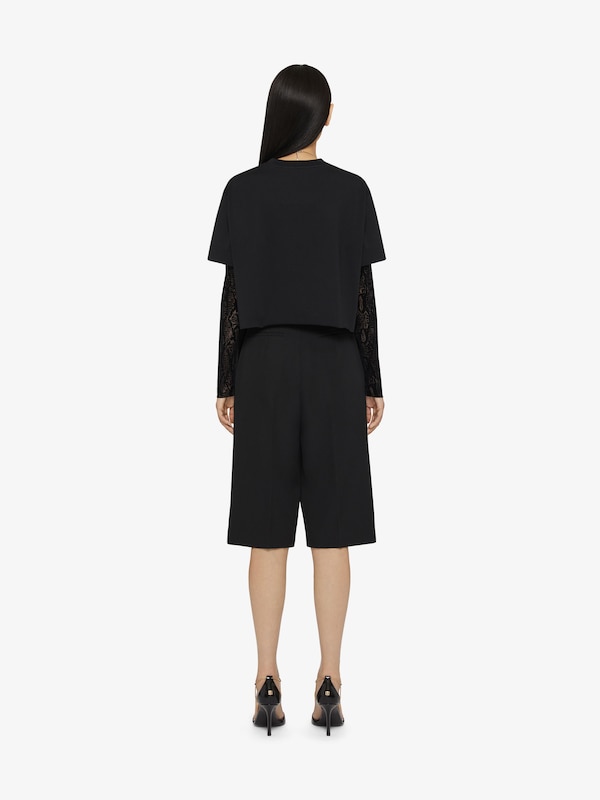 Givenchy Overlapped cropped t-shirt in cotton and python tulle En oferta