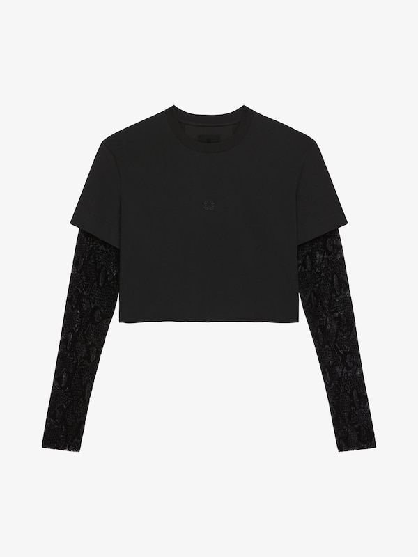 Givenchy Overlapped cropped t-shirt in cotton and python tulle En oferta
