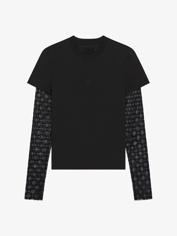 Givenchy Overlapped slim fit t-shirt in cotton and tulle Libre de impuestos