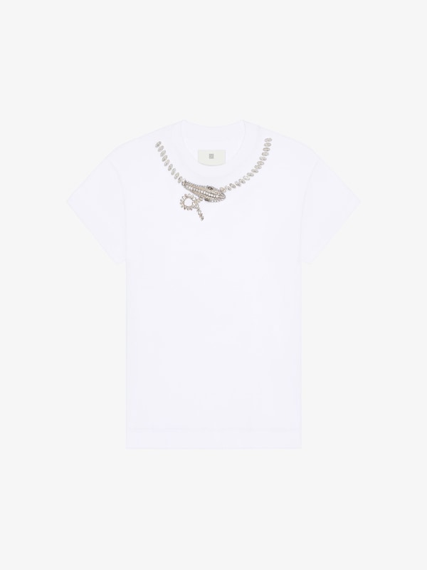 Givenchy Slim fit t-shirt in cotton with crystals snake Última moda