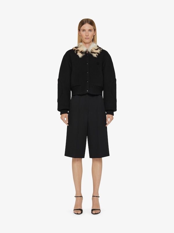 Givenchy Cropped varsity jacket in wool and leopard print fur Mejor oferta