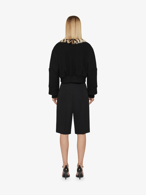 Givenchy Cropped varsity jacket in wool and leopard print fur Mejor oferta