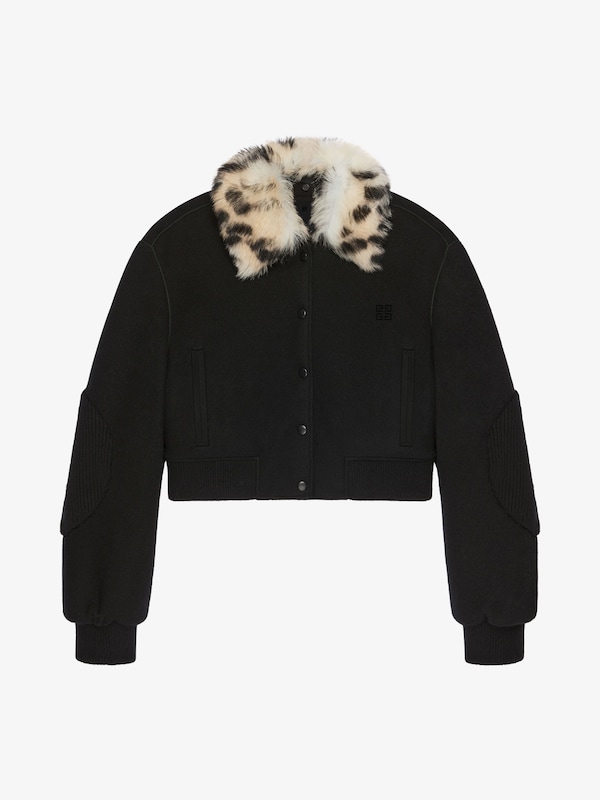 Givenchy Cropped varsity jacket in wool and leopard print fur Mejor oferta