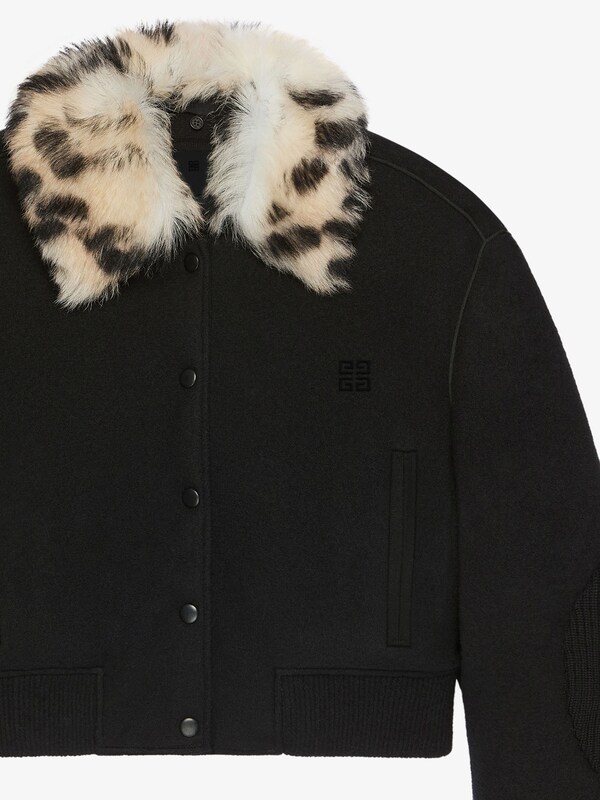 Givenchy Cropped varsity jacket in wool and leopard print fur Mejor oferta