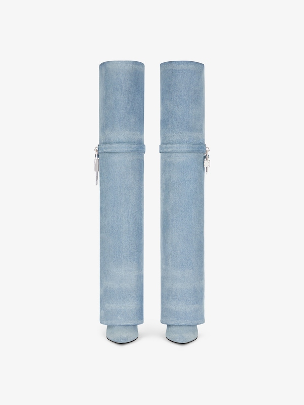 Givenchy Shark Lock Stiletto over-the-knee boots in washed denim Ofertas especiales