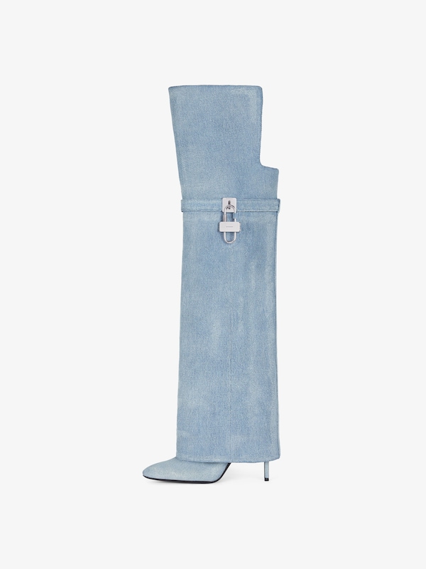 Givenchy Shark Lock Stiletto over-the-knee boots in washed denim Ofertas especiales
