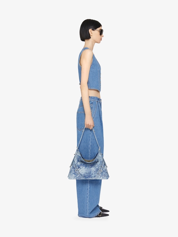Givenchy Medium Voyou bag in washed embroidered denim Ofertas de temporada