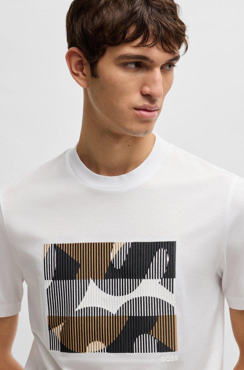 Hugo Boss Camiseta de algodón mercerizado con ilustración de la marca Liquidación