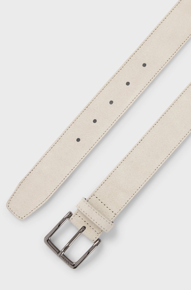 Hugo Boss Cinturón de ante con hebilla de bronce industrial con logo grabado Oferta exclusiva