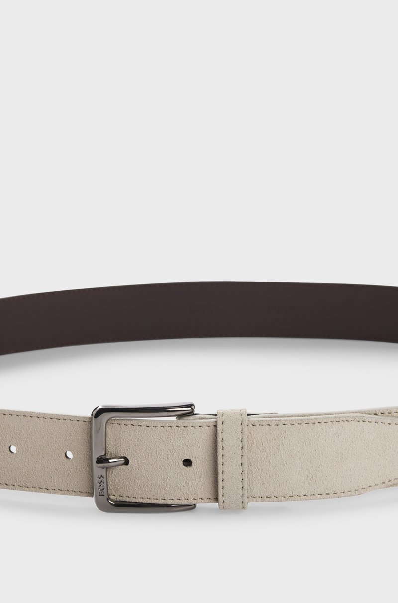Hugo Boss Cinturón de ante con hebilla de bronce industrial con logo grabado Oferta exclusiva