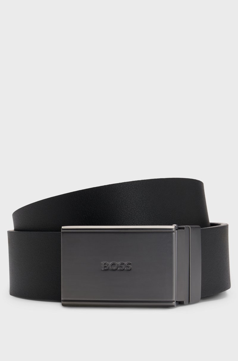 Hugo Boss Cinturón reversible de piel italiana con hebilla con placa y hebijón Última moda