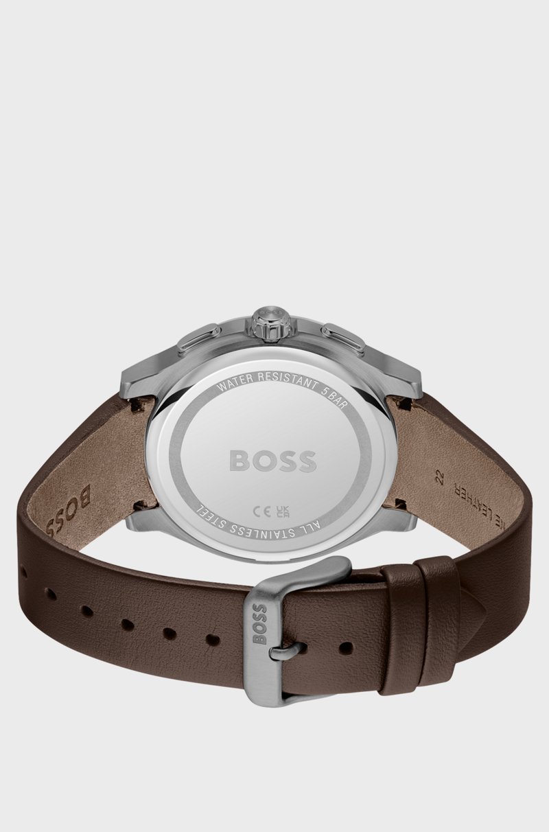 Hugo Boss Cronógrafo chapado en gris con correa de piel Devoluciones gratuitas
