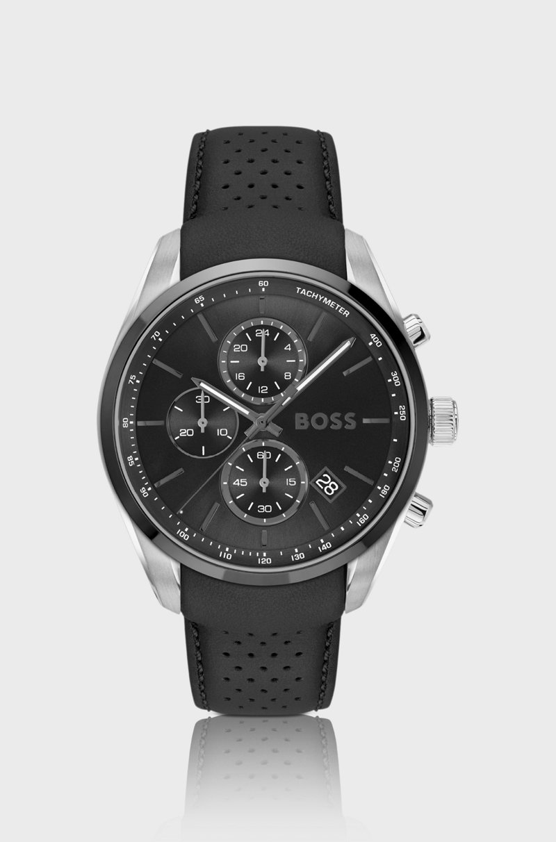 Hugo Boss Cronógrafo de esfera negra con correa de piel Outlet online