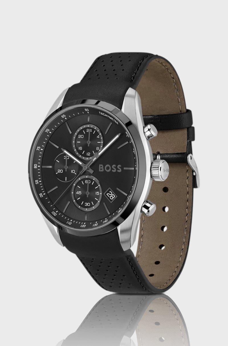 Hugo Boss Cronógrafo de esfera negra con correa de piel Outlet online