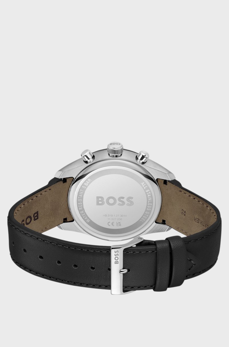 Hugo Boss Cronógrafo de esfera negra con correa de piel Outlet online