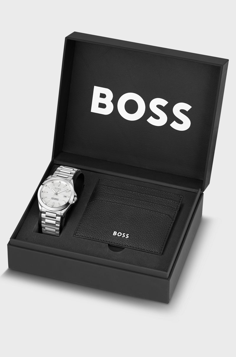 Hugo Boss Set de regalo de reloj con esfera con textura y tarjetero de piel Ventas relámpago