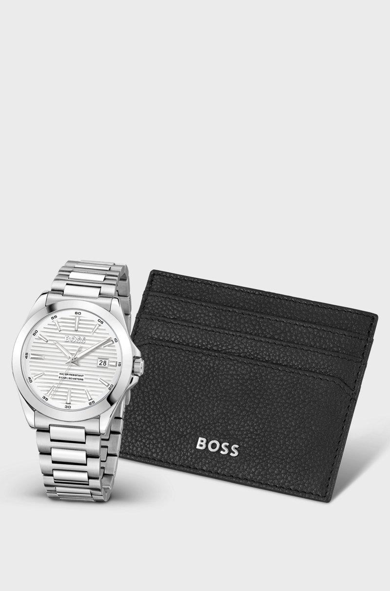 Hugo Boss Set de regalo de reloj con esfera con textura y tarjetero de piel Ventas relámpago
