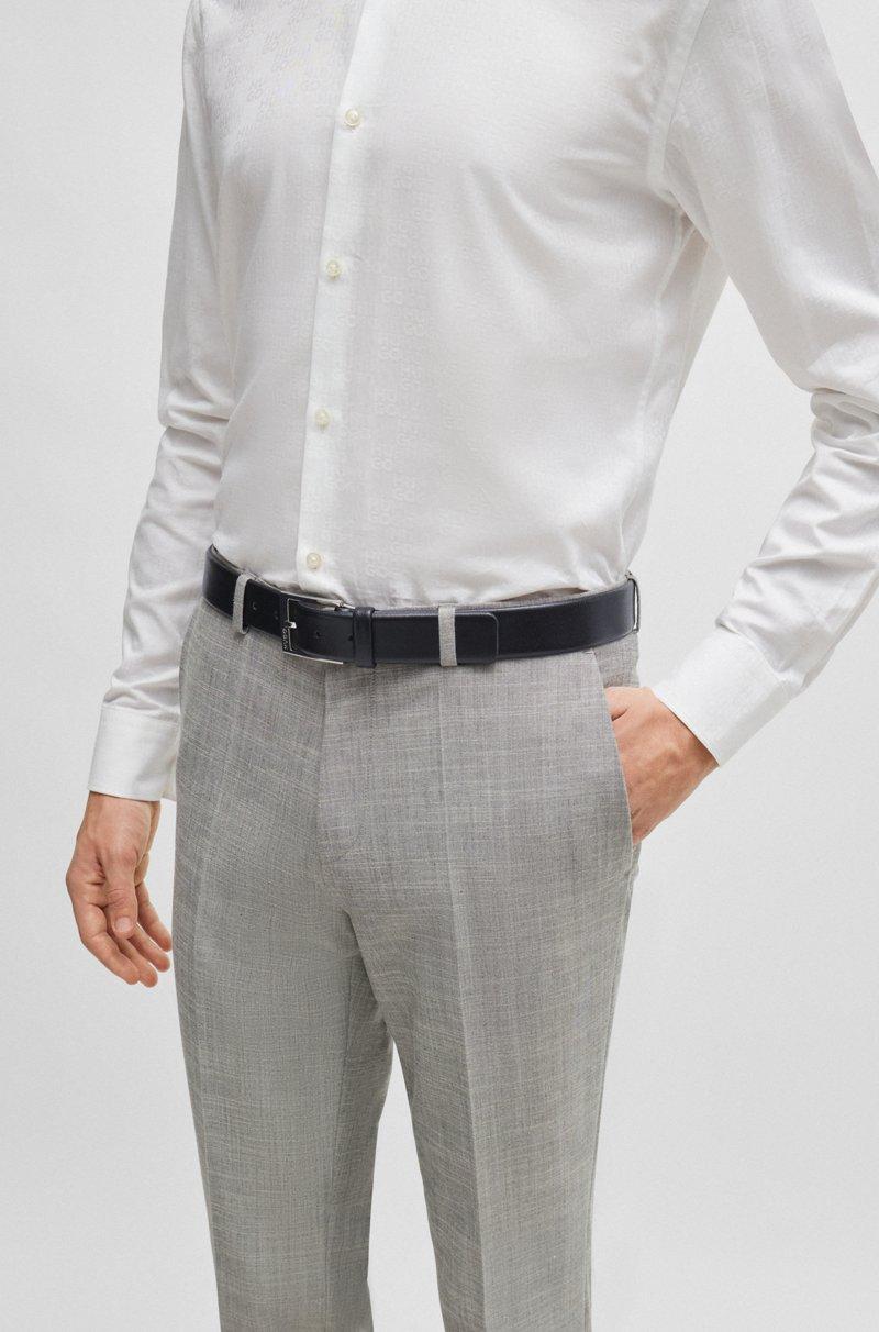 Hugo Boss Cinturón de piel granulada con hebilla plateada pulida con detalle de logo Descuento