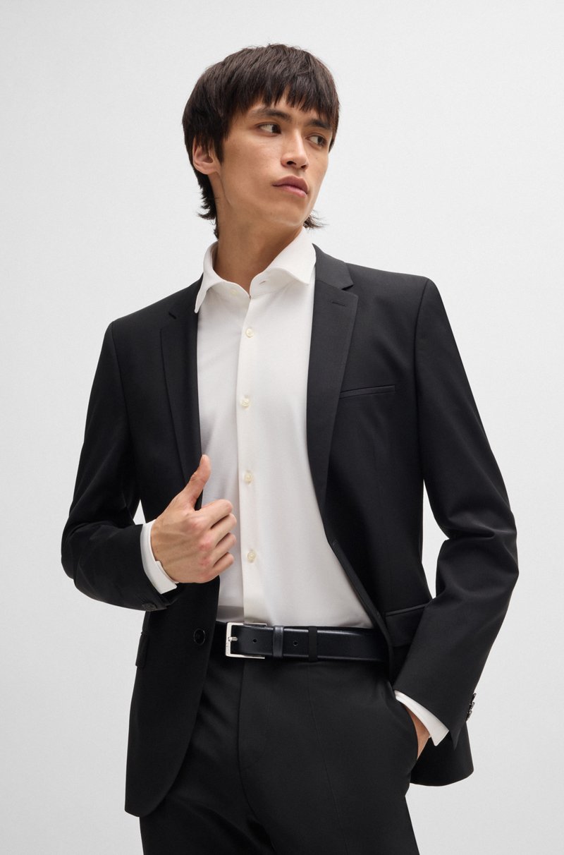 Hugo Boss Cinturón de piel granulada con hebilla plateada pulida con detalle de logo Descuento