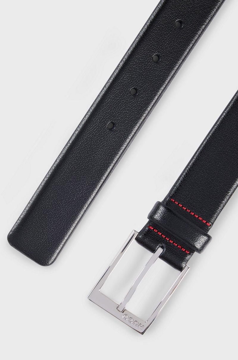 Hugo Boss Cinturón de piel granulada con hebilla plateada pulida con detalle de logo Descuento