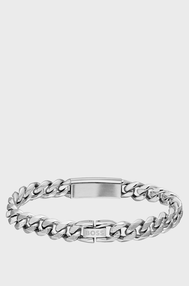 Hugo Boss Brazalete de cadena plateada con placa con logo Últimos 3 días