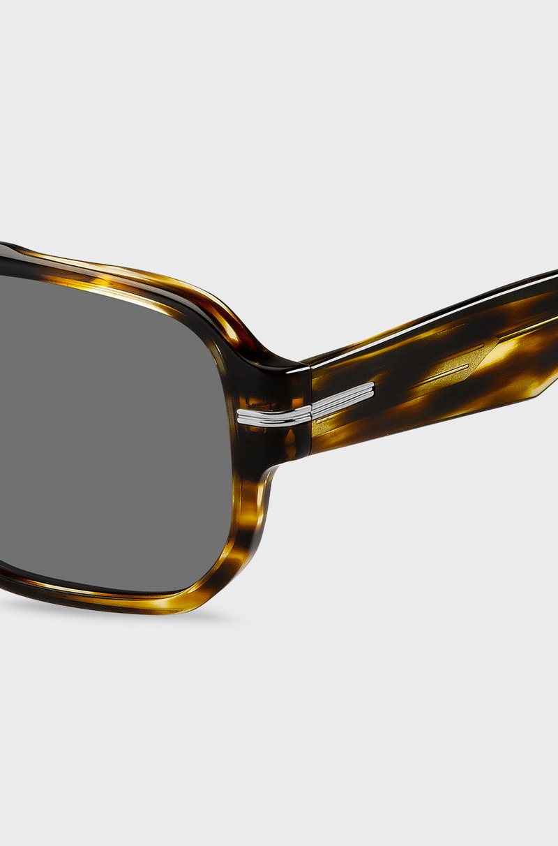 Hugo Boss Gafas de sol de acetato estampado con detalles metálicos plateados Promoción trimestral