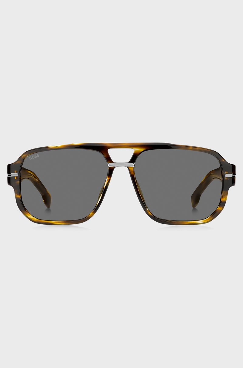 Hugo Boss Gafas de sol de acetato estampado con detalles metálicos plateados Promoción trimestral